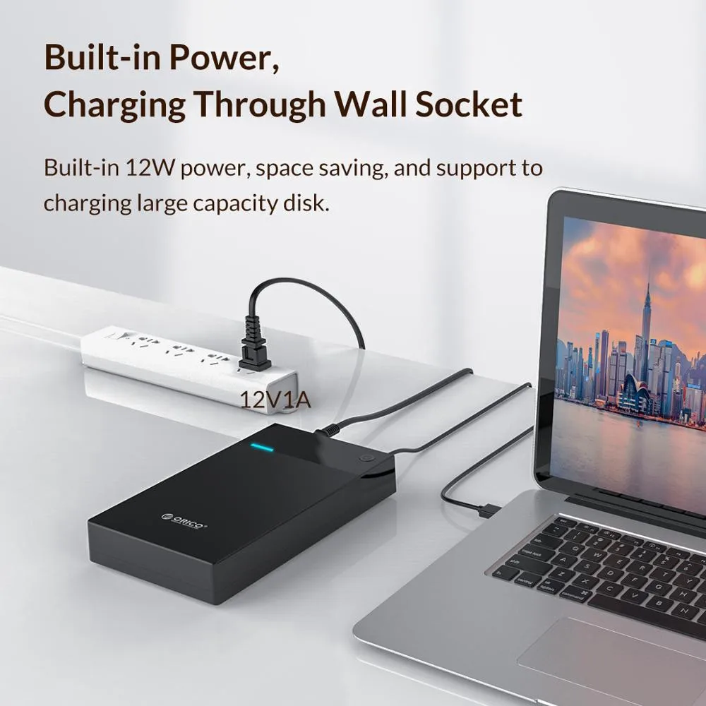 ORICO 3.5 Inch HDD Case Bulit-in Power 12V Portable SATA to USB 3.0 Hard Drive Enclosure Adapter for 2.5 3.5 SSD HDD Disk Case