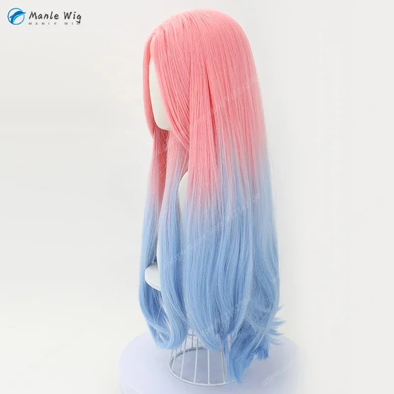 زي تنكري للأجانب المتحركة - شعر مستعار ميز بطول 70 سم وردي وأزرق، مناسب لحفلات الهالوين وعيد الميلاد