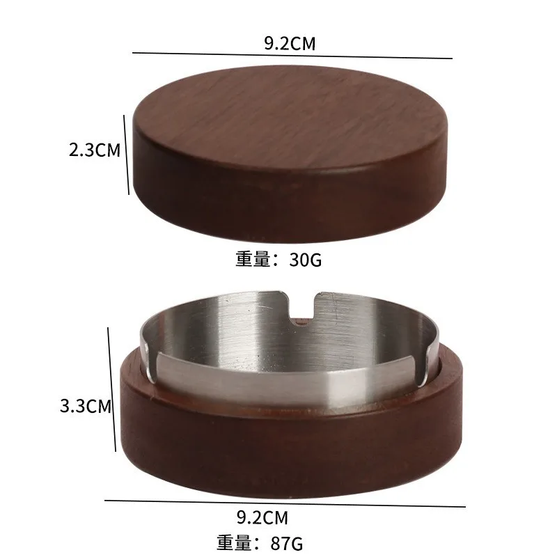 Stainless Steel Ashtray Household Living Room with Cover Solid Wood Ashtray Fly Ash Office Wood Cover Gold Smoke Cup Gift