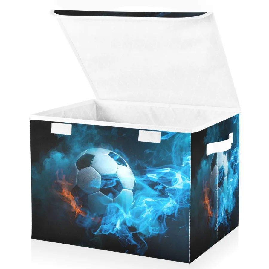 

Soccer Ball with Fire Large Lidded Foldable Storage Baskets Cubes Boxes Lids Bin for Home