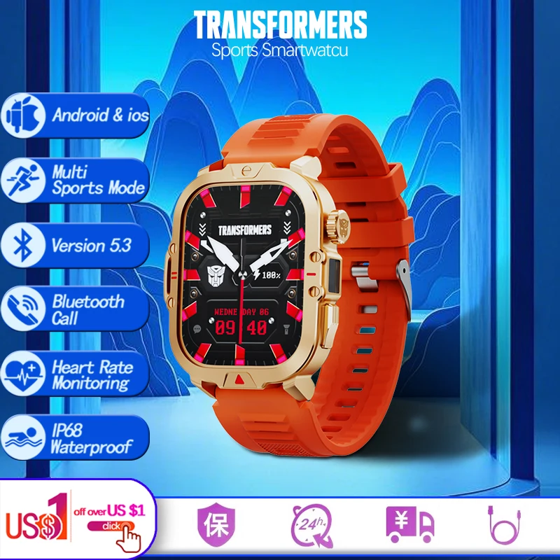 2024 TRANSFORMERS TF-H08 Bluetooth Smart Watch Men 410mAH Long Endurance LED light Outdoor Waterproof Sport 2.01-inch Smartwatch