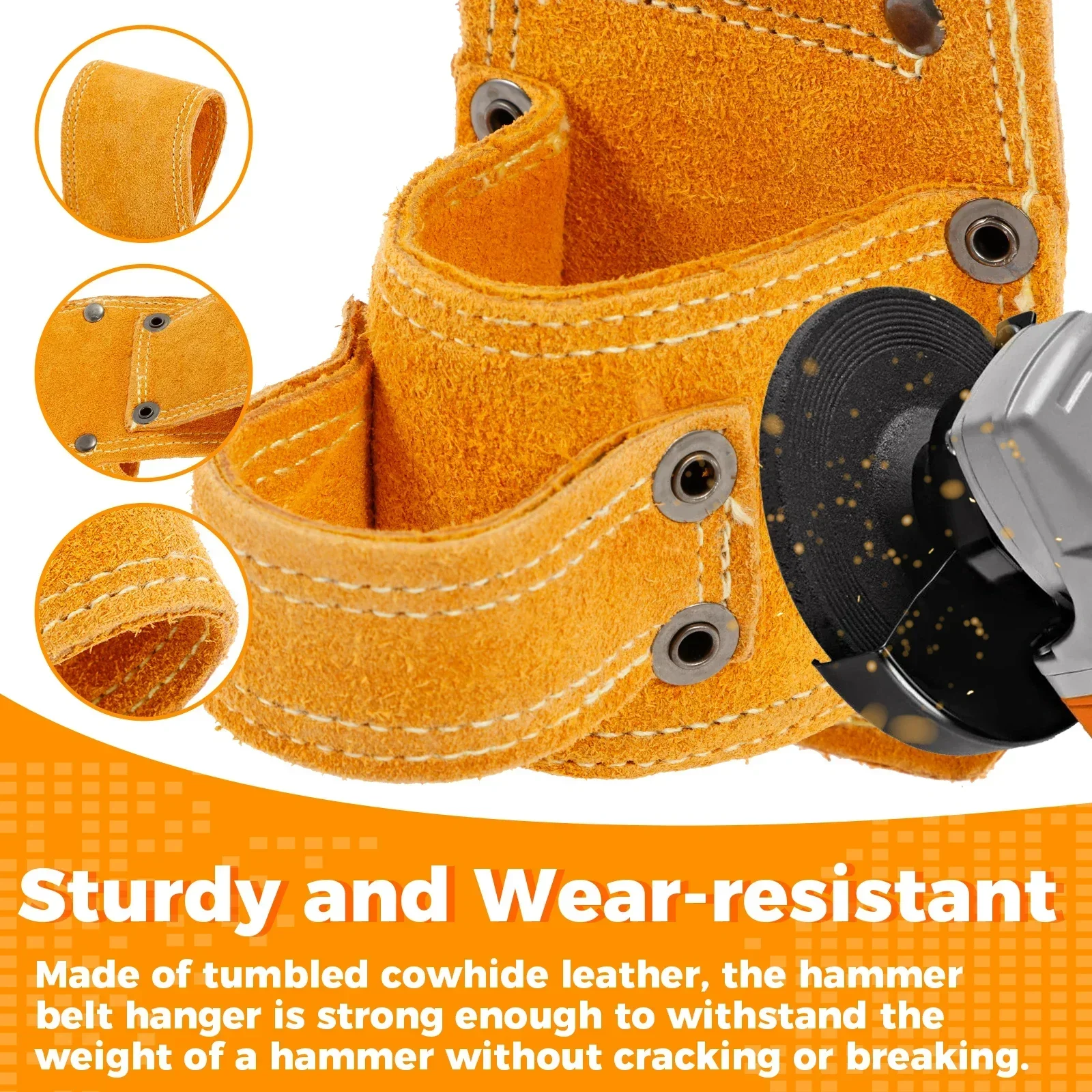 Wrench Storage Bags Hammer Double Holes Hammer Belt Holder Leather Pocket Tool Bags for Belt Cowhide Hammer Loop Hammer Holster