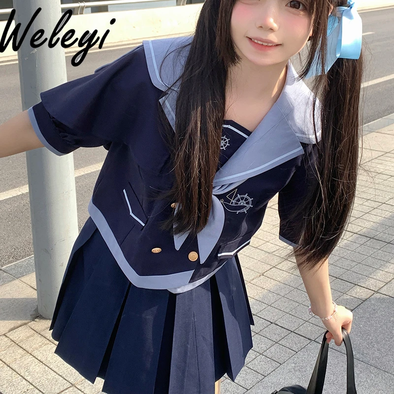 

Jirai Kei Setup Japanese Style Original JK Sailor Top Suit Basic Uniform for Women College Style School Uniform Set Sailor Suit