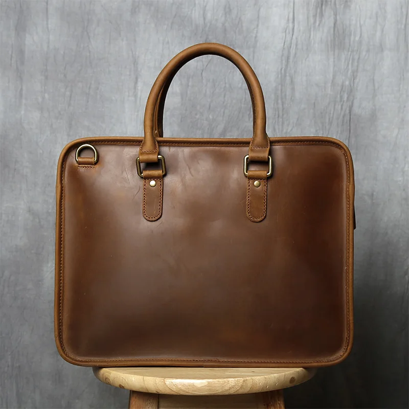 NZPJ Retro Herren Aktentasche Leder Laptoptasche Oberschicht Rindsleder Lässige Handtasche 14 Zoll Business Umhängetasche Messenger Bag – Detail 20