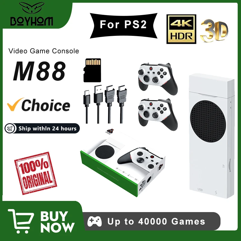 

BOYHOM Retro Video Game Console HDMI-Compatible Output with RGB redblue dual color light wireless controller 30 Emulator for PS2