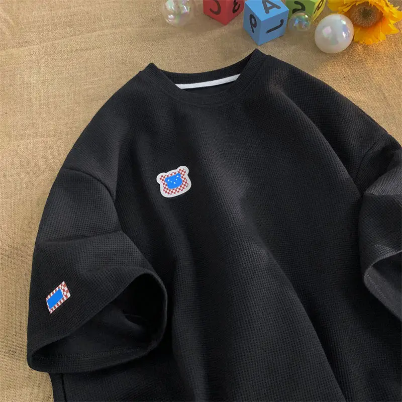 Cute t-Shirt uomo donna Waffle camicia Oversize a maniche corte tendenza stile Hong Kong Versatile Preppy Top Kawaii 2023 nuovo