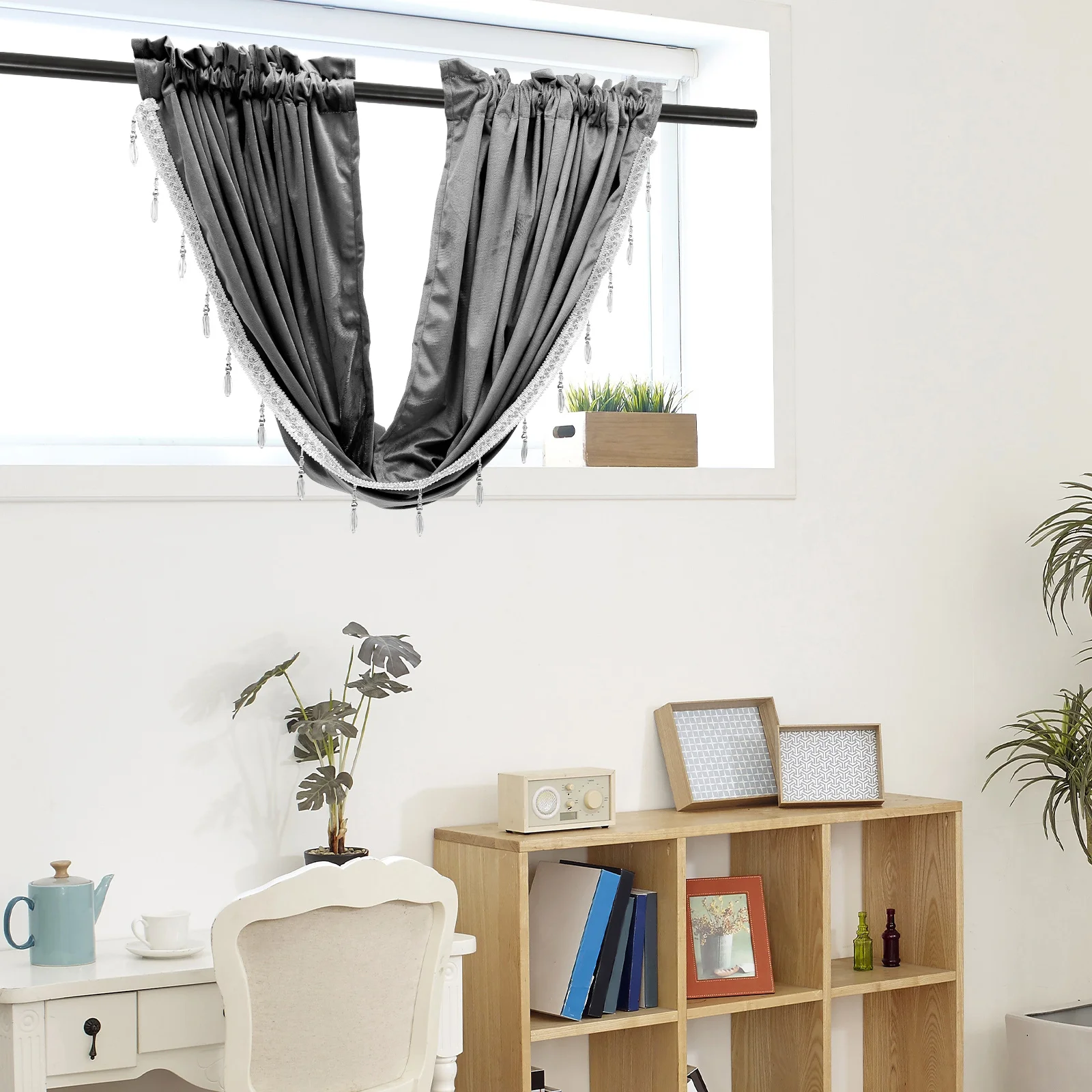 

Simple Style Lint Curtain for Window Decoration Short Fringed Curtain Kitchen Bedroom Home Furnishing Window Decor