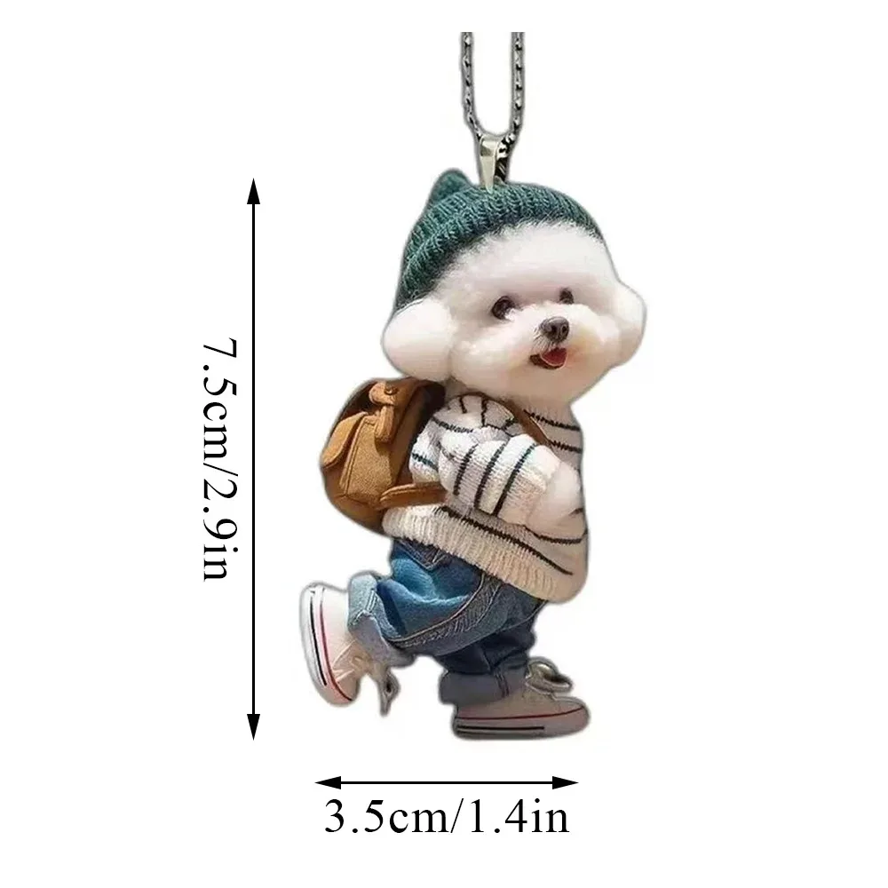 2D الإبداعية جرو الحيوان سلسلة مفاتيح مصنوعة من الأكريليك على ظهره سيارة معلقة كيرينغ قلادة لطيف تيدي الكلب مفتاح اكسسوارات الديكور حلية