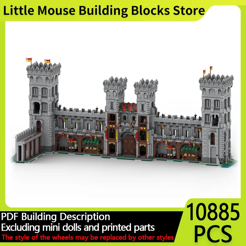 

Medieval Castle Model MOC Building Bricks Red Castle Wall Front Modular Technology Gifts Holiday Assemble Children Toys Suit