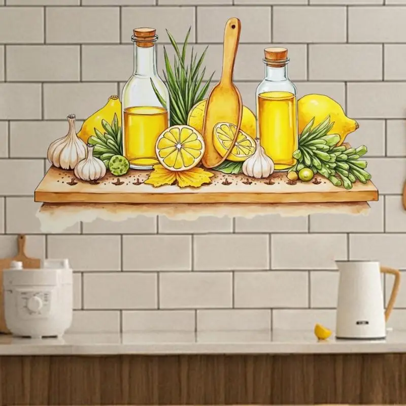 Lemon و Honeys ملصق ملصق المطبخ القابل لإعادة الاستخدام نمط الجرف PVC PVC لسهولة تطبيق الحائط Decors Kxre