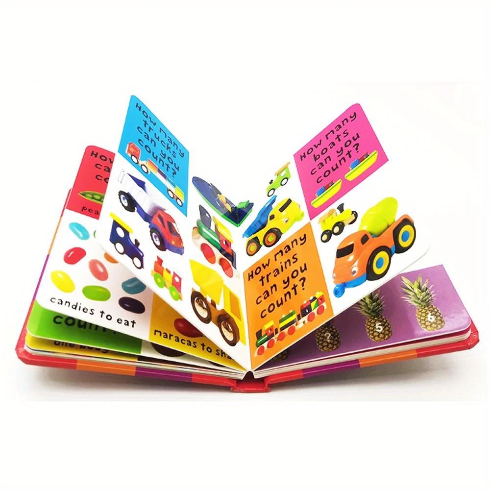 Libro de cartón con 100 números para niños, libro de cartón con palabras en inglés, construcción de vocabulario, lectura para dormir, aprender a leer Montessori