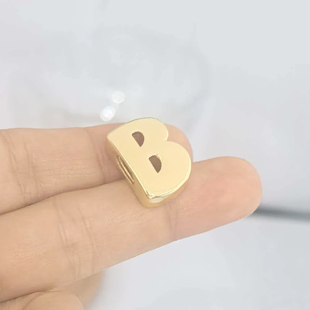 QMHJE Initial Alphabet Buchstaben Spacer Perlen für Armband Großes Loch Stern Herz Charm Anhänger Gold Farbe DIY Herstellung Kupfer Großhandel