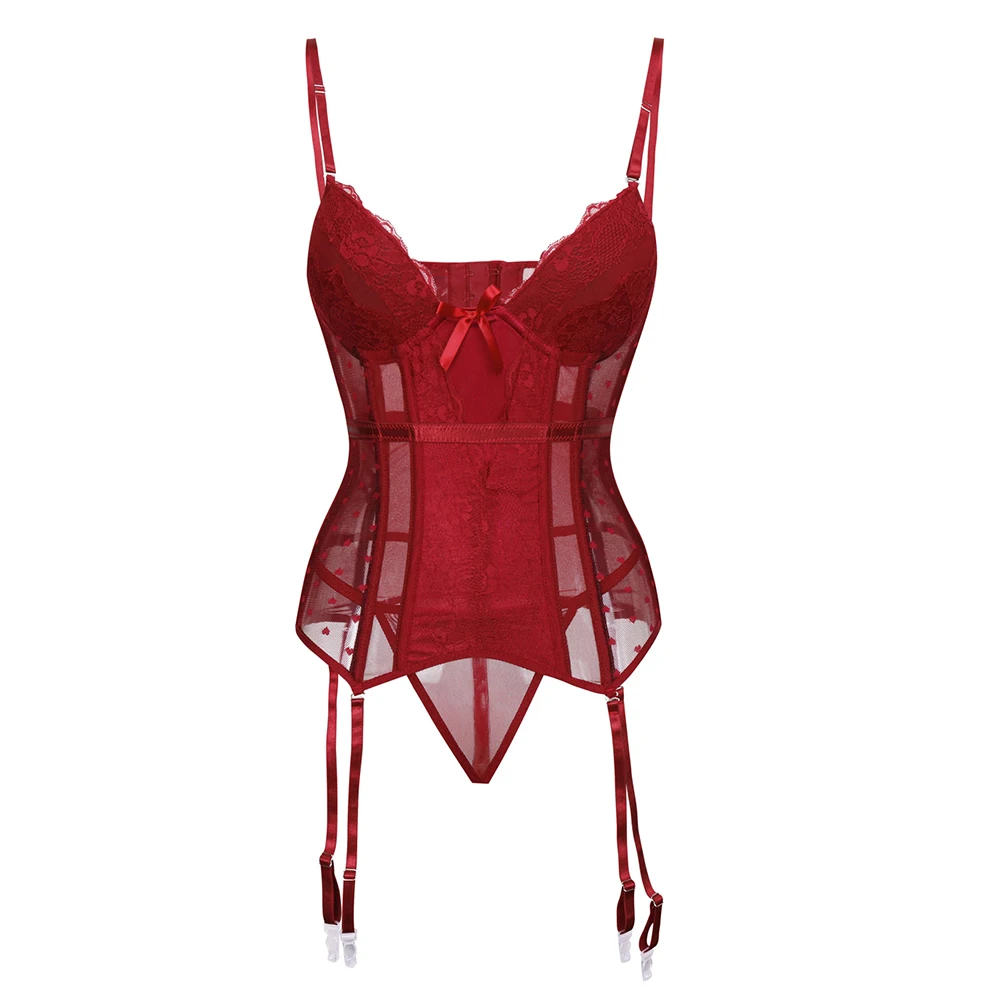 Back Hooks Adjustable Straps Solid Color Slimmer Corsets Bustiers Heart Shape Print Lingerie