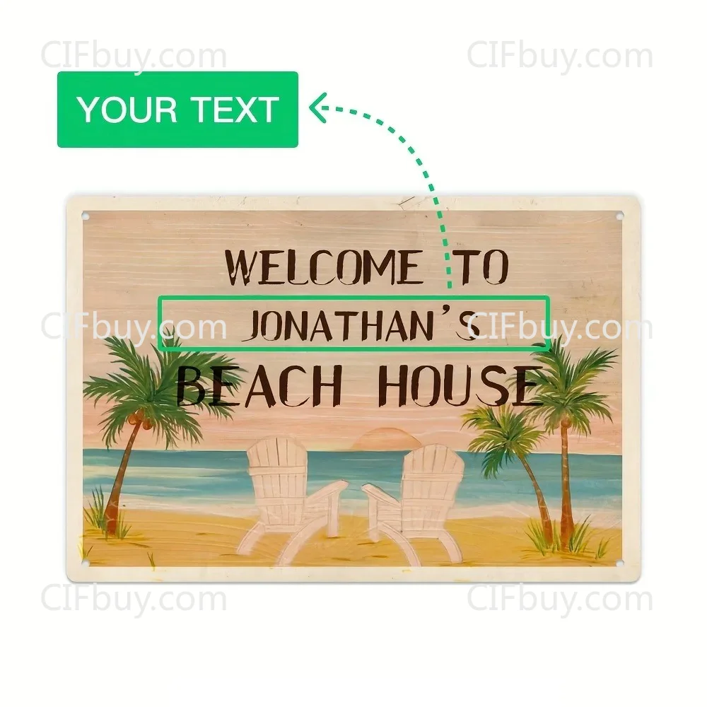 1pc Customizable Embrace Beach House Metal Plaque Vintage Wall Ornament, Gift for Farm Lake House Home Decor (Decor Only)