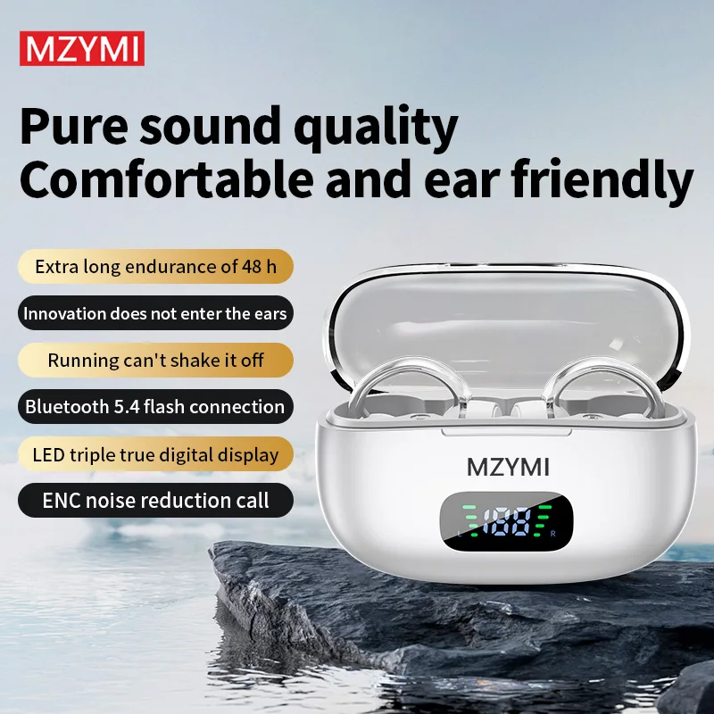 MZYMI S39 Wireless Earbuds Ear Clip Bluetooth5.4 Sport Headset LED Digital Display ENC Noise Cancelling Earphone With Mic