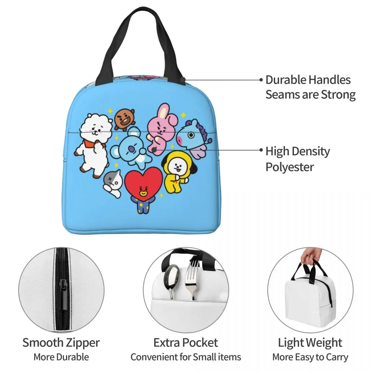 Kpop Cute Cartoon Insulated Lunch Bag Leakproof Music Lunch Container Thermal Bag Tote Lunch Box Beach Outdoor Men Women