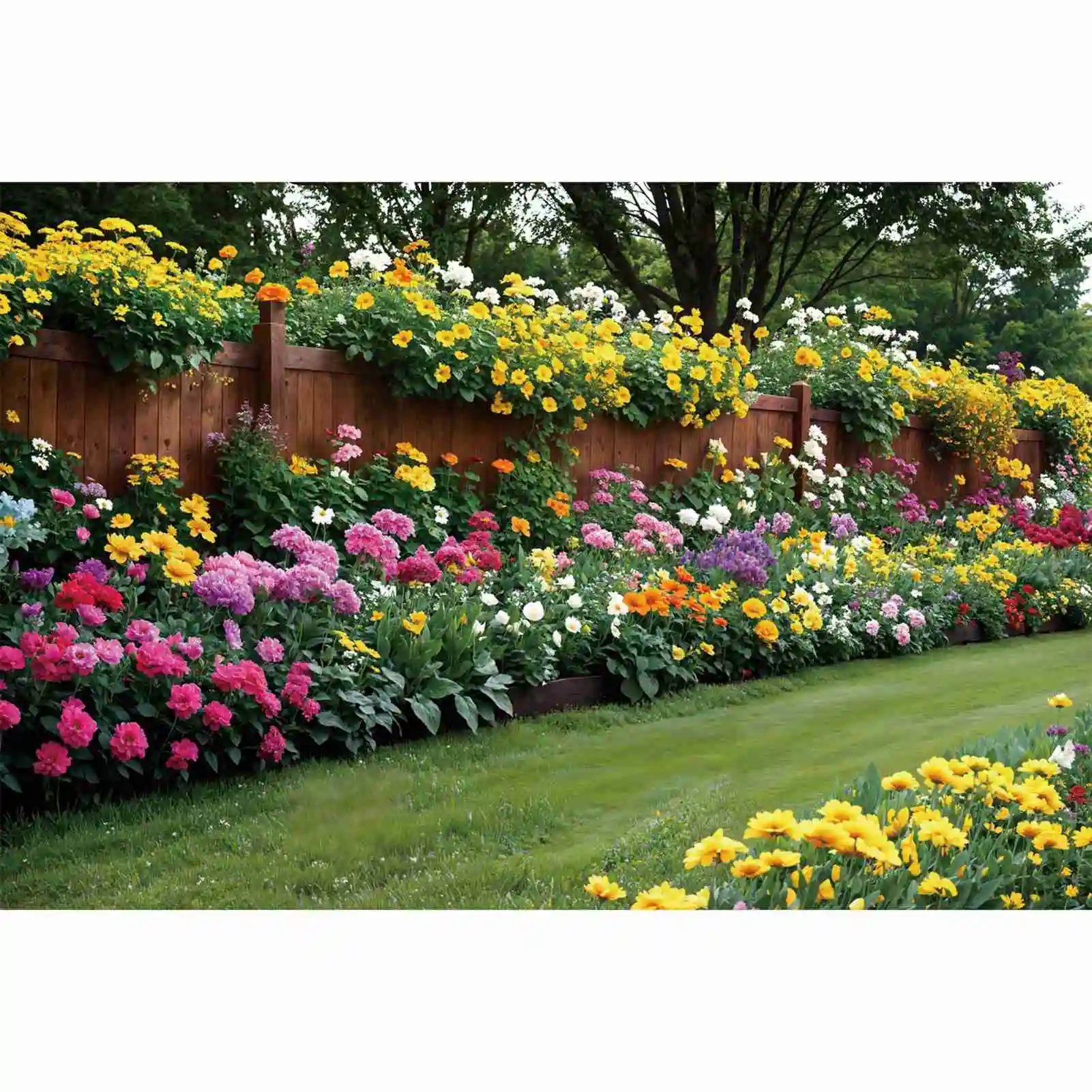 

Flowers Garden Pathway Photography Backdrops Spring Party Blossom Fence Wall Party Decoration Customized Kids Photo Backgrounds