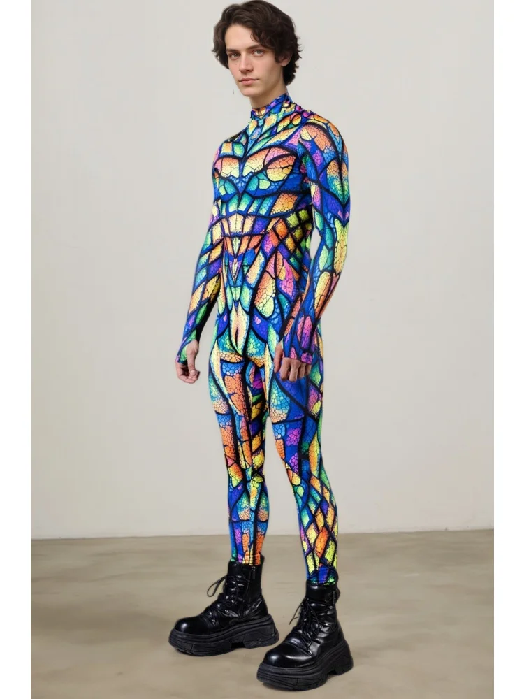 Unisex-Regenbogen-Drachen-Schuppen-Print-Bodysuit für Paare, Halloween, Karneval, Party, Cosplay, Jumpsuit, Bühnenauftritt, Zentai-Anzug – Detail 9