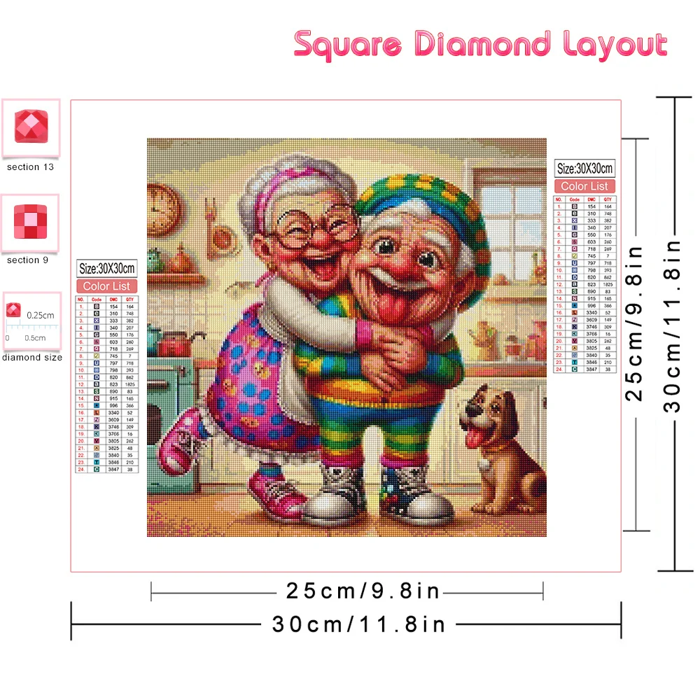 Huacan Diy Diamond Painting Portrait Grandma Full Round Square Diamond Mosaic Cartoon New Home Decoration Craft Kit