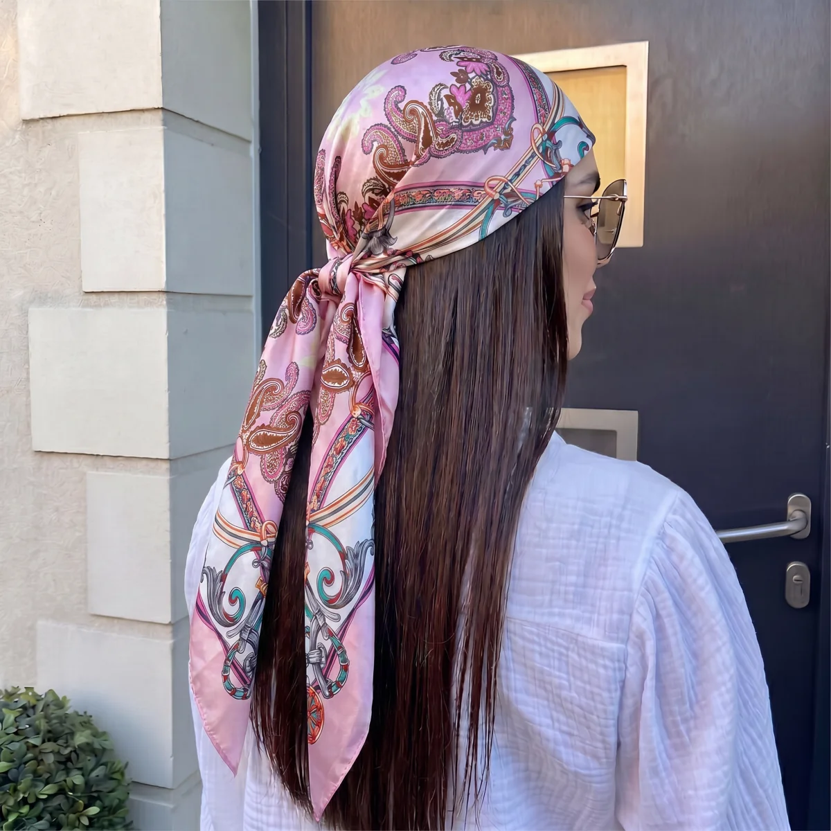 Square Silk Scarf 90cm Women Luxury Brand Satin Print Hijab Scarves Muslim Pareo Bandana Female Shawl Wrap Headband Foulard