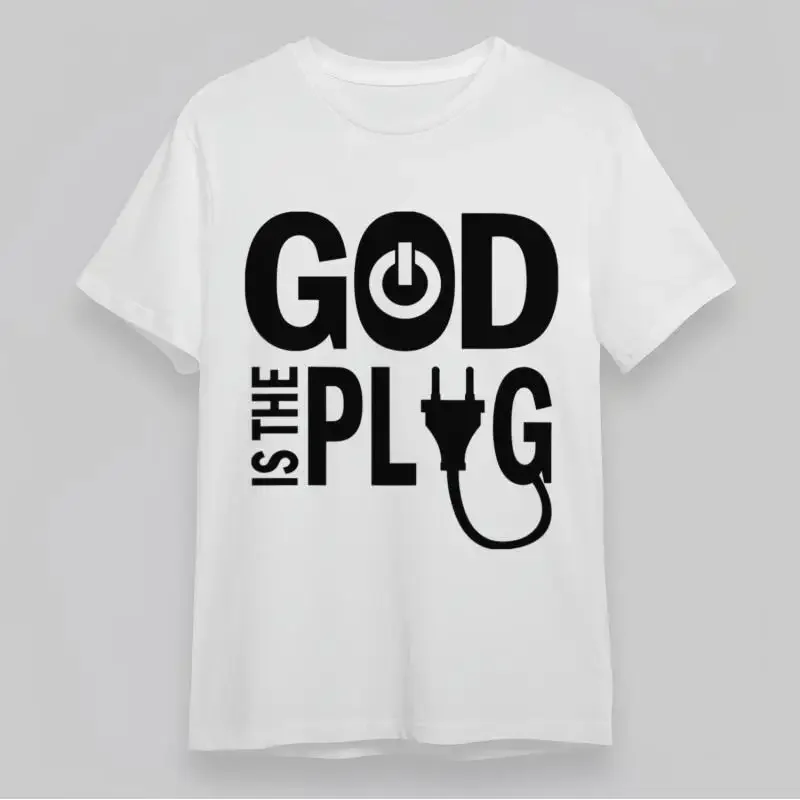 Men'S T Shirt With Power Switch And Plug Symbol Art White 100 Cotton