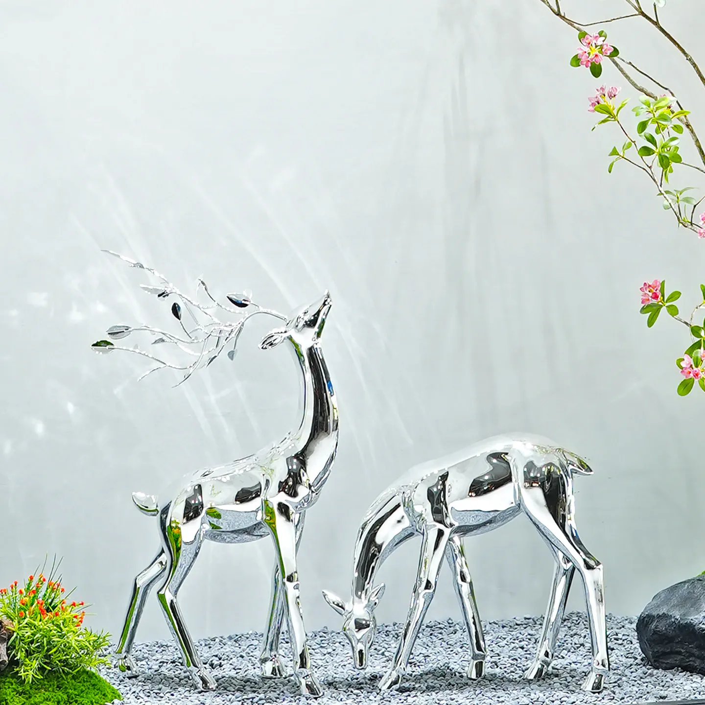 Electroplated sika deer indoor green plant landscaping combination high-end light luxury decoration ornament