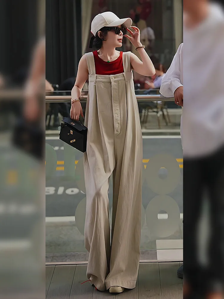 

Khaki Color Women's Summer New Sle Faionable Lightweight Loose Slimming One-Piece Pants High Waist Straight Leg Trousers