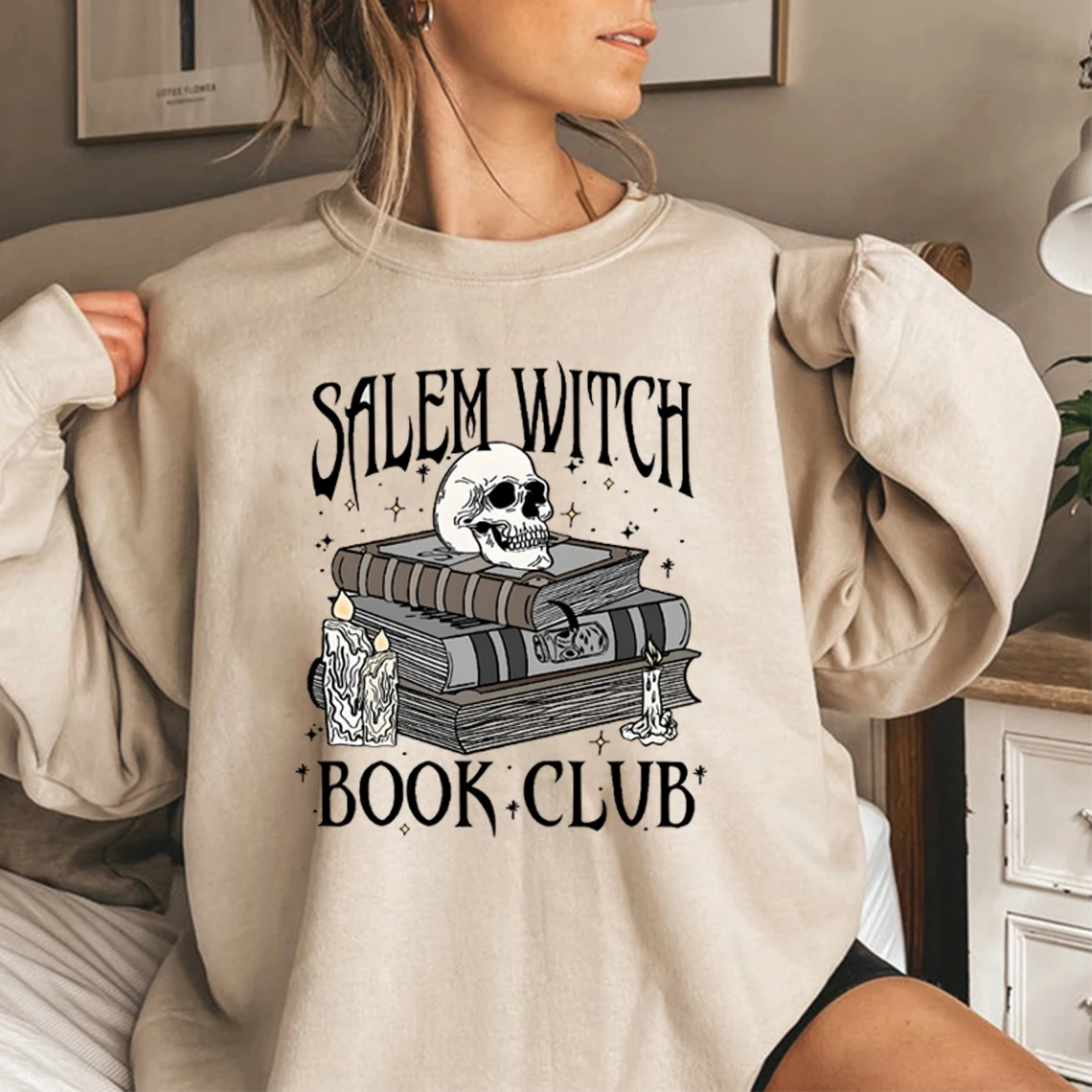 

Толстовка Salem Witch Book Club, забавная толстовка с капюшоном на Хэллоуин, женские толстовки с круглым вырезом, пуловеры с длинными рукавами на Хэллоуин, топы