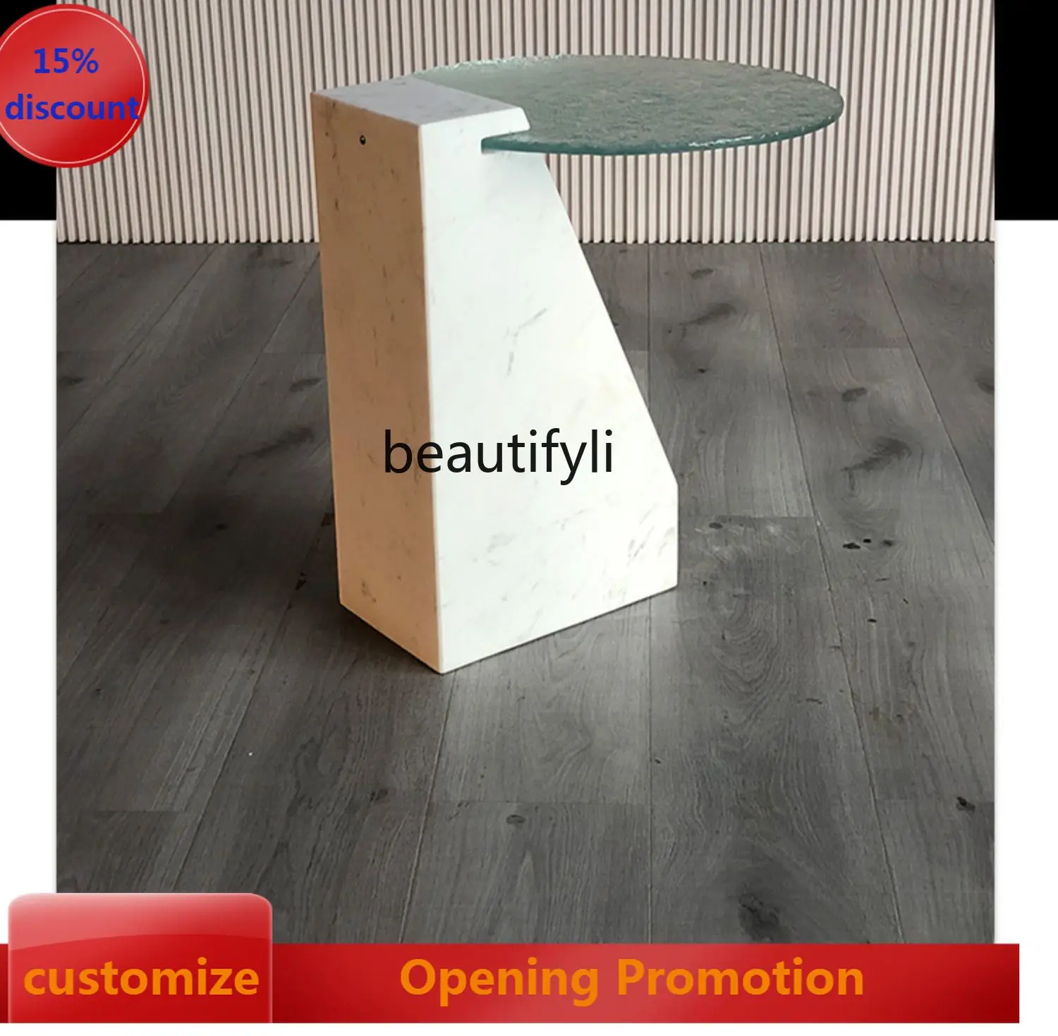 

Modern Design Corner Table Creative Fashion Side Table Marble Water Ripple Glass Coffee Table Living Room G1218