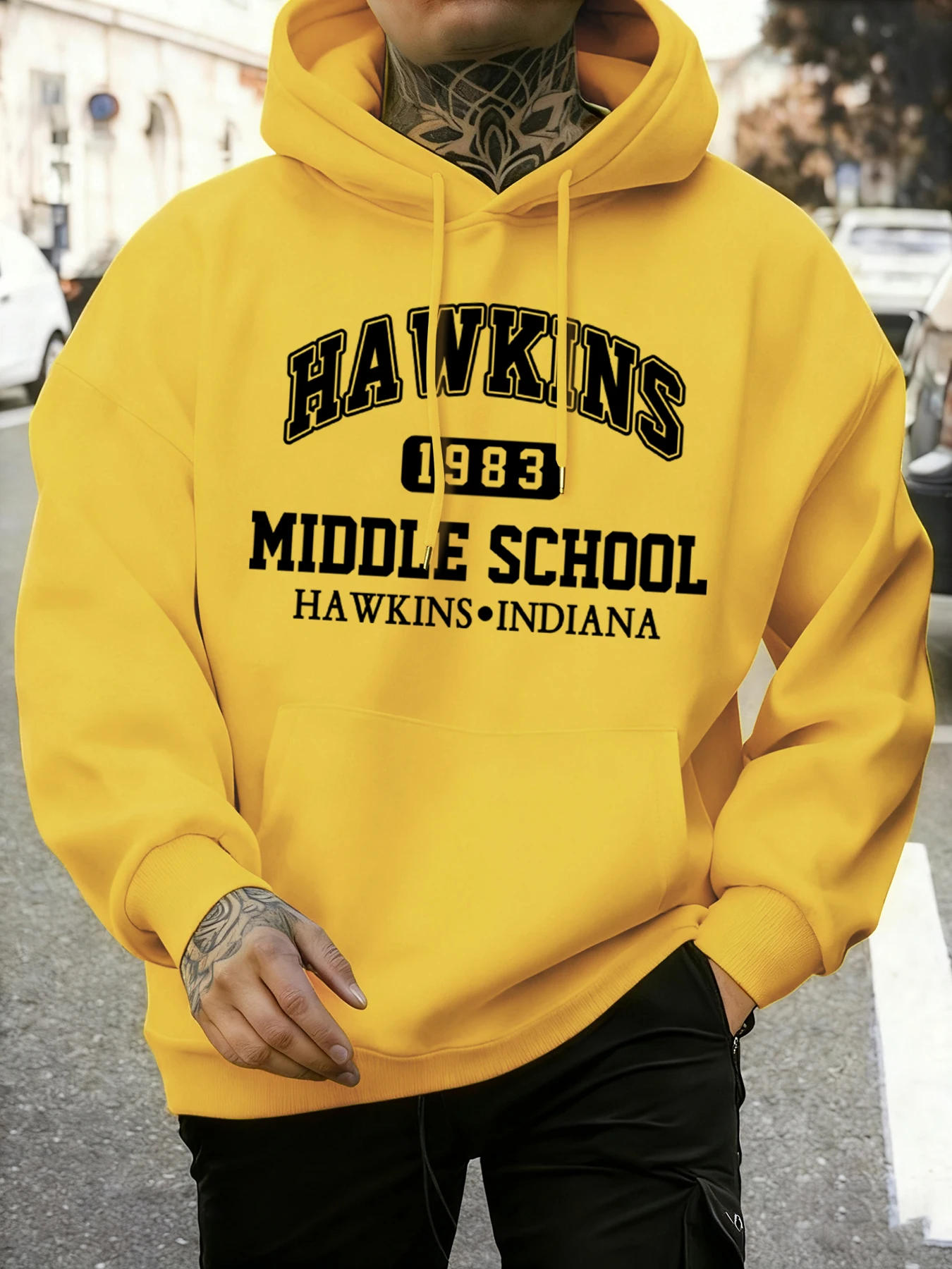 

Мужская толстовка с принтом Hawkins Middle School, мягкий базовый флисовый пуловер с длинными рукавами, повседневная модная свободная одежда унисекс