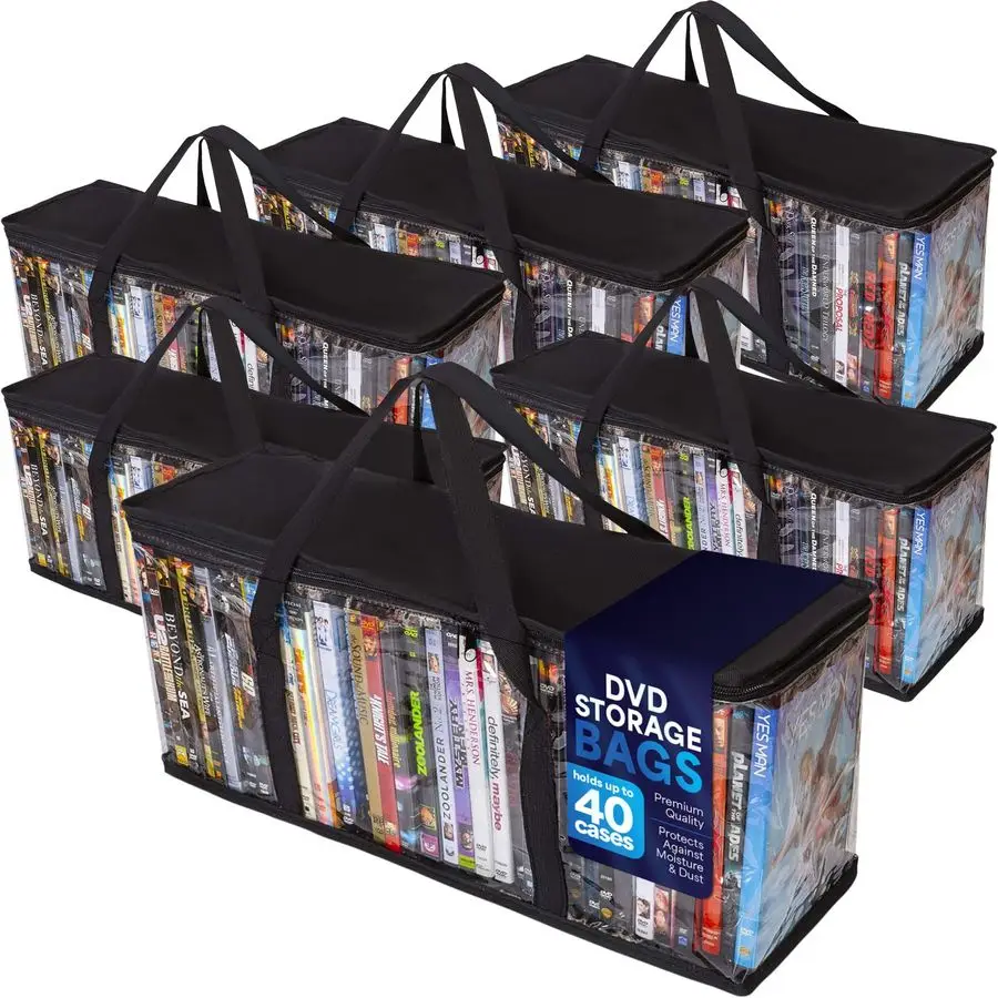 Quality Home DVD Storage Bags 6Pack Holds 240 Total Movies or Video Games, Bluray, Convenient Travel Case for Media Stackable, E