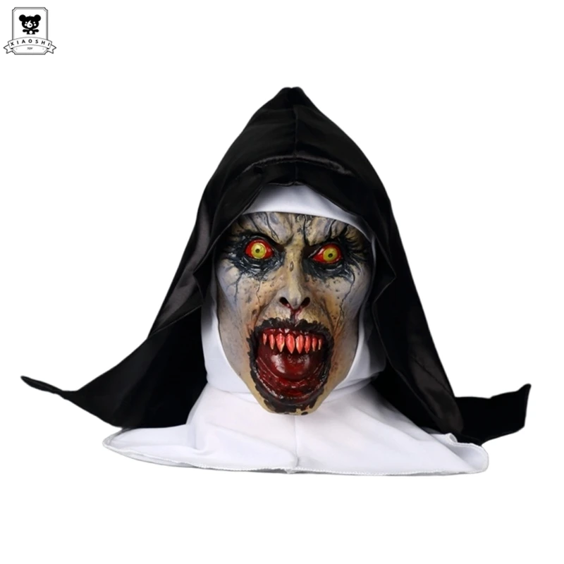 Hot Sale Halloween Scary Nun Mask Costume Ghostface Mask Cosplay Props Horror Women Latex Adult Ghost  Nun Dress Up Mask Gift