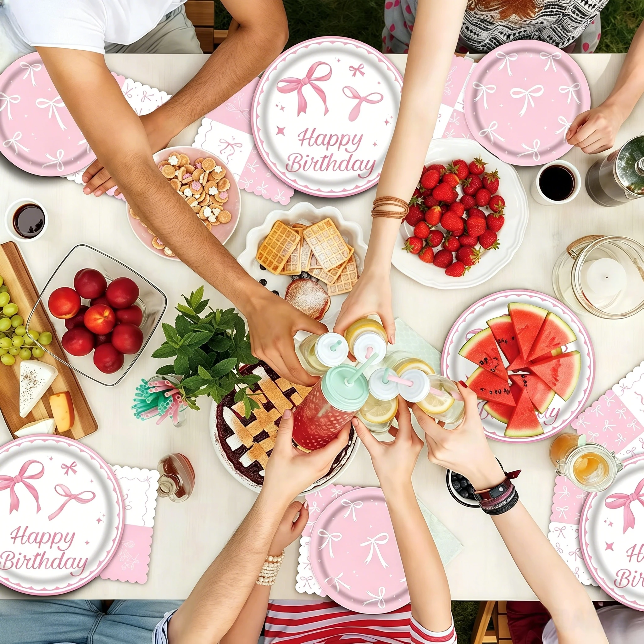 Rosa Schleife Partyzubehör Rosa Geschirr Tassen Teller Tischdecke für Mädchen Geburtstagsdekorationen Babyparty Dekore Kinderbevorzugungsgeschenke – Detail 3
