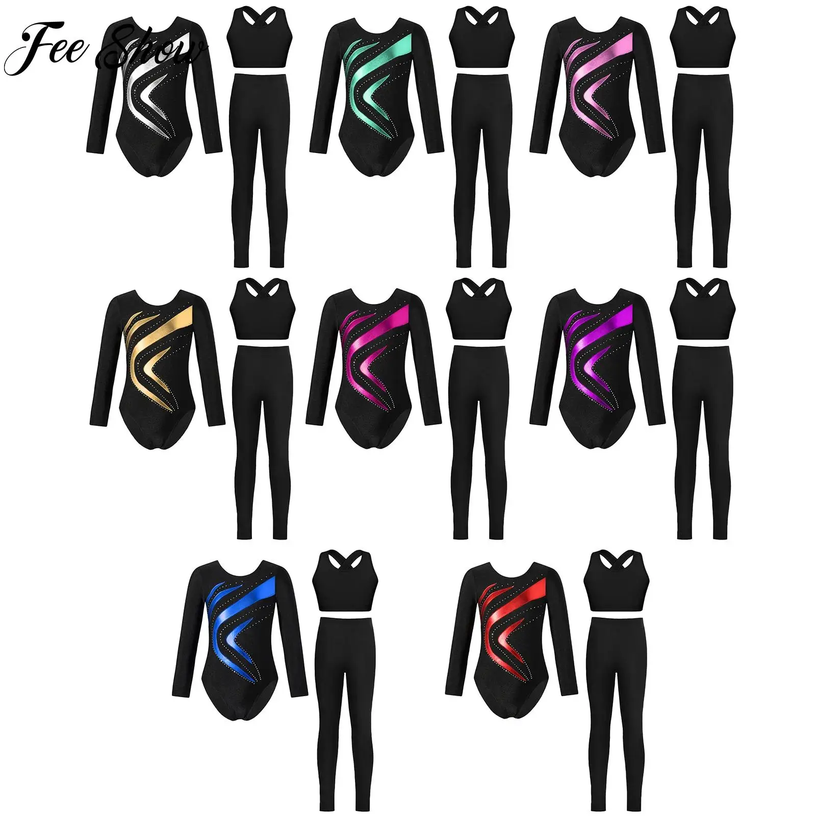 

Комплекты для балета и танцев для девочек, детская художественная гимнастика, комплекты одежды для фигурного катания на коньках, блестящий металлический купальник со стразами