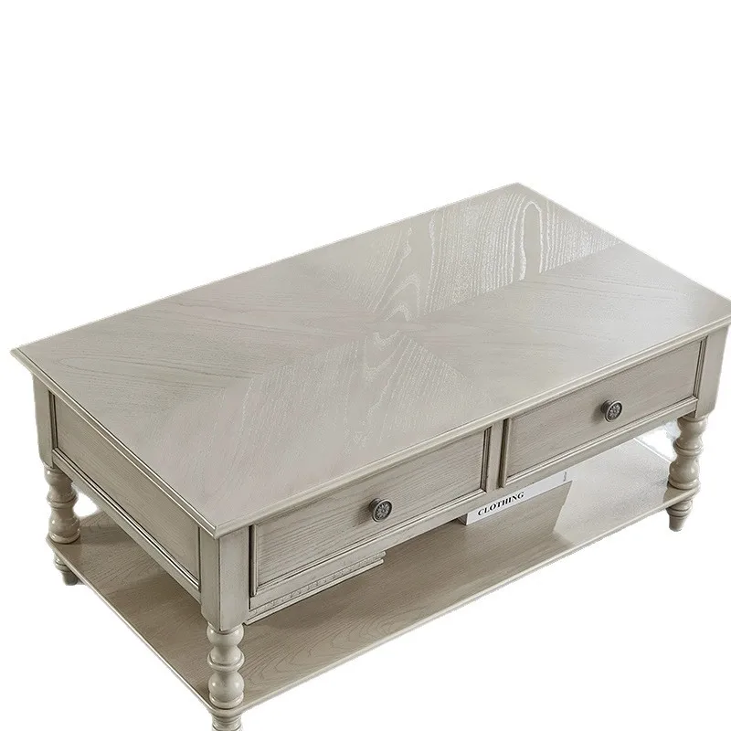 

American solid wood retro old living room coffee table household small apartment modern simple table tea table rectangular leise
