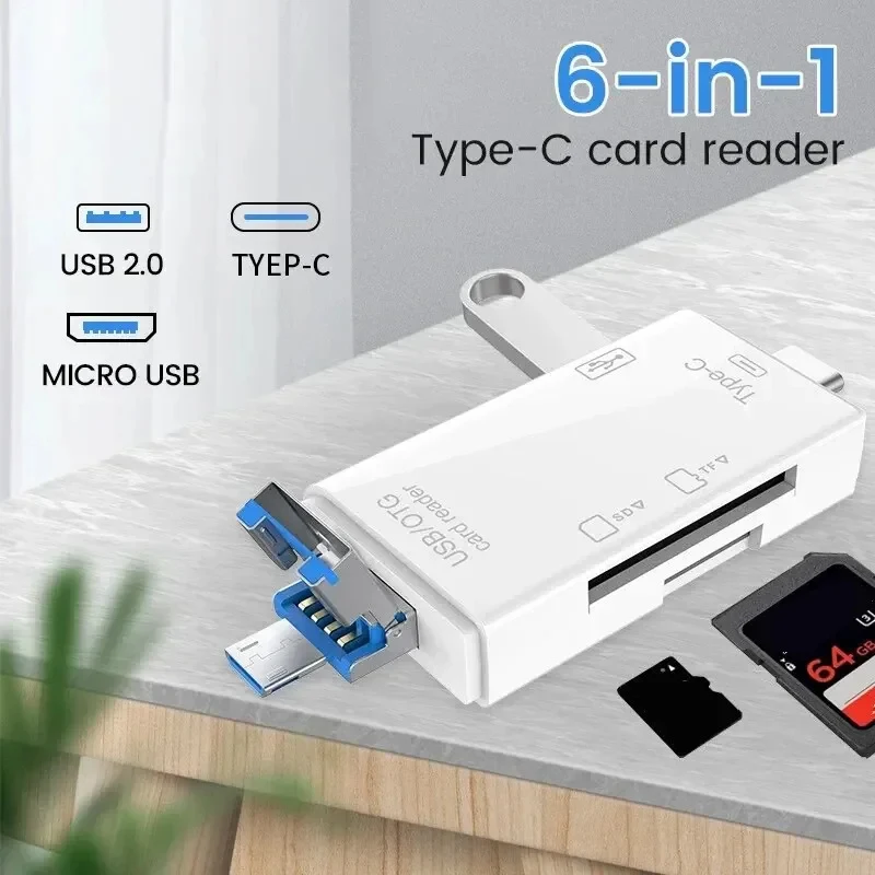 6 In 1 Multifunction Card Reader Computer Mobile OTG Converter TF SD Conversion Camera USB3.0 Typec High Speed Transfer Adapter