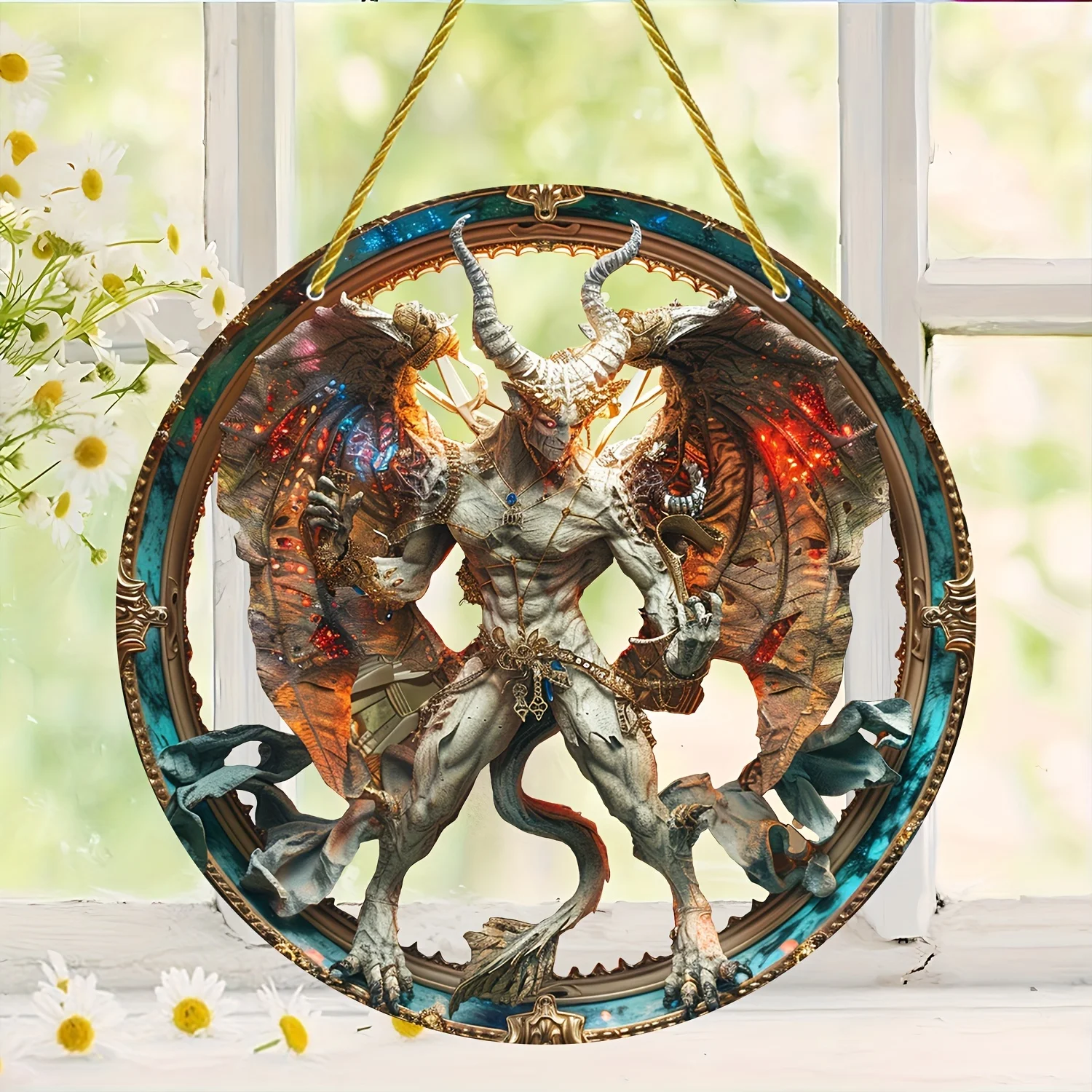 Glam Style Gargoyles Acrylic Decorative Sign&Plaque-Wall Hanging Circular Sun Catcher for Home,Bedroom,Living Room,Porch Decor