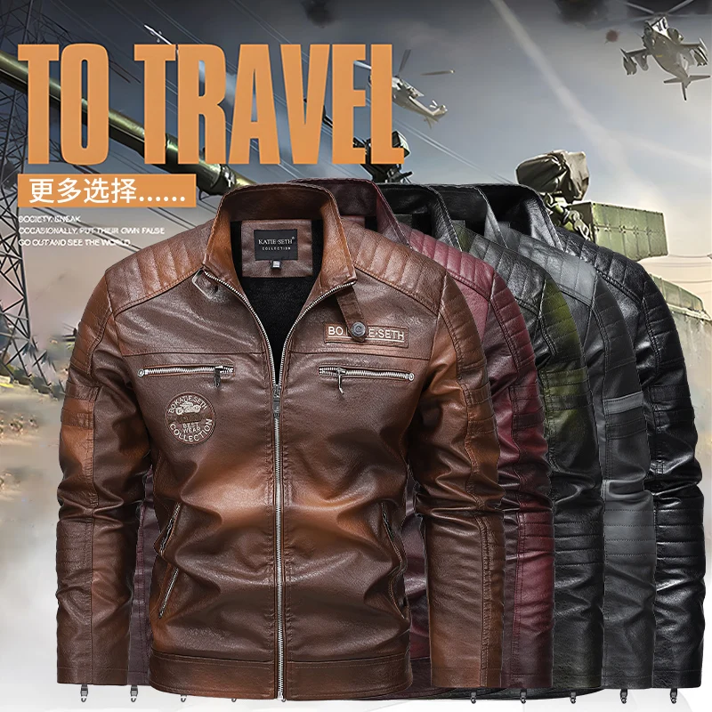 

Quality New Male Casual Leather Jackets 7XL Autumn Winter Men Stand Collar Motorcycle Leather Jackets Vintage Leather Coat