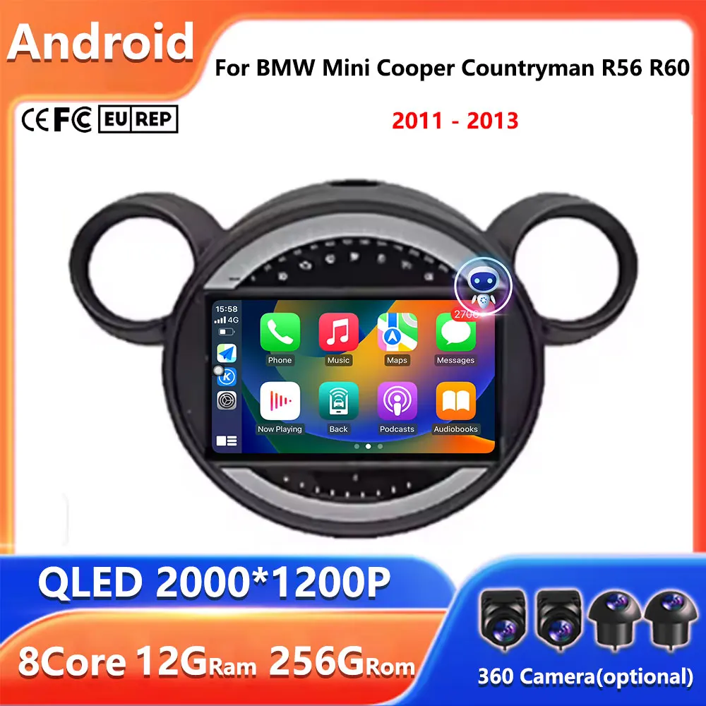 9“ For BMW Mini Cooper Countryman R56 R60 2011 - 2013 Car 4G Android 16 Radio Stereo Multimedia Video GPS Navigation Player BT