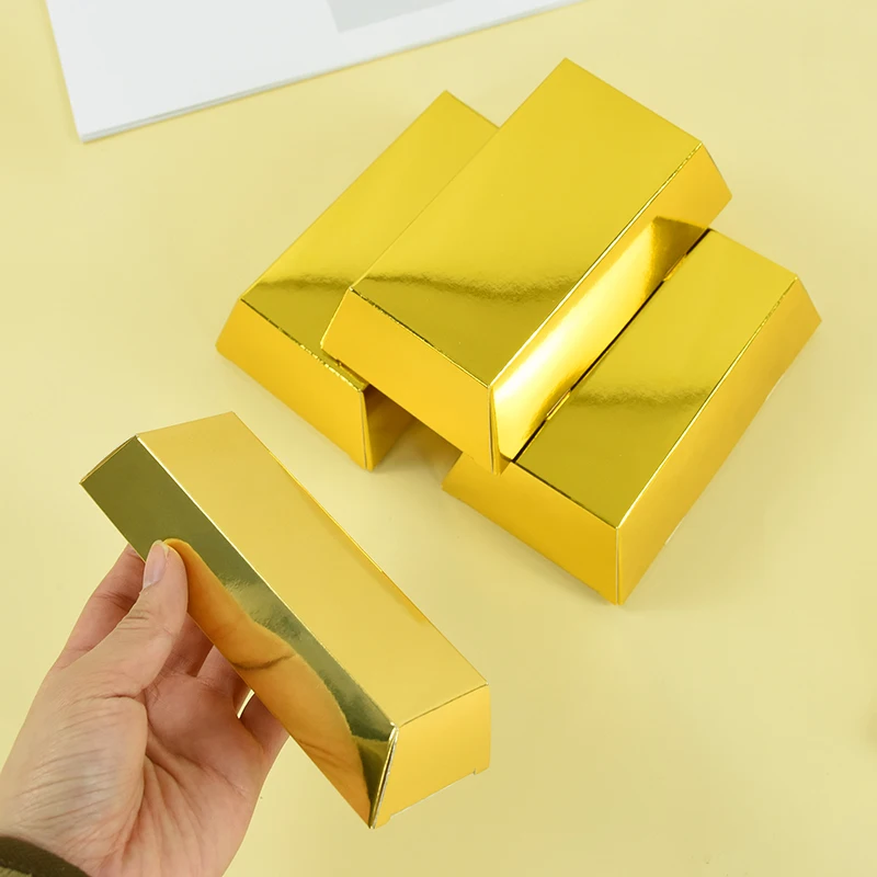 10Pcs Gold Bars Fake Bar Gift Box Golden Party Favor Chocolate Gold Coins Foil Treasure Brick Paper Box Pirate Casino Theme Deco