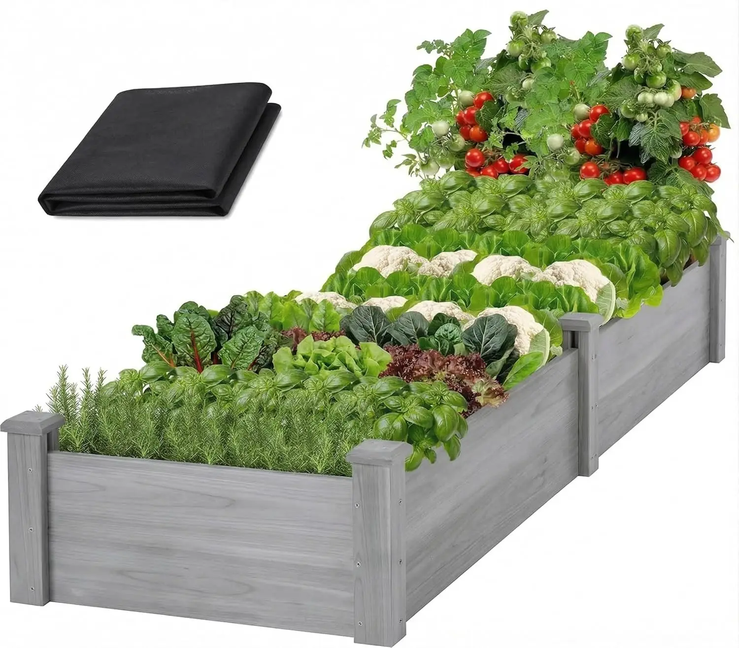8x2ft Outdoor Wooden Raised Garden Bed, Elevated Planter Box for Vegetables/Garden/Lawn/Patio, Gray, 96 x 24 x 9in