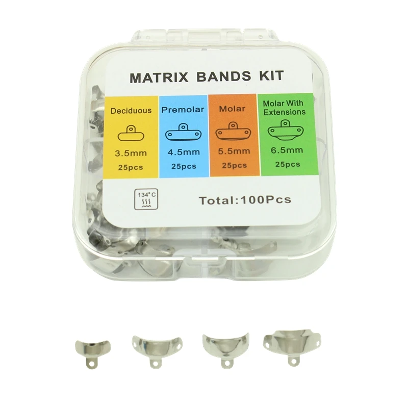

4 size 100pcs Dental Matrix Bands Autoclavable Sectional Contoured Metal Matrices Matrix Refill Dental Lab Dentistry Material