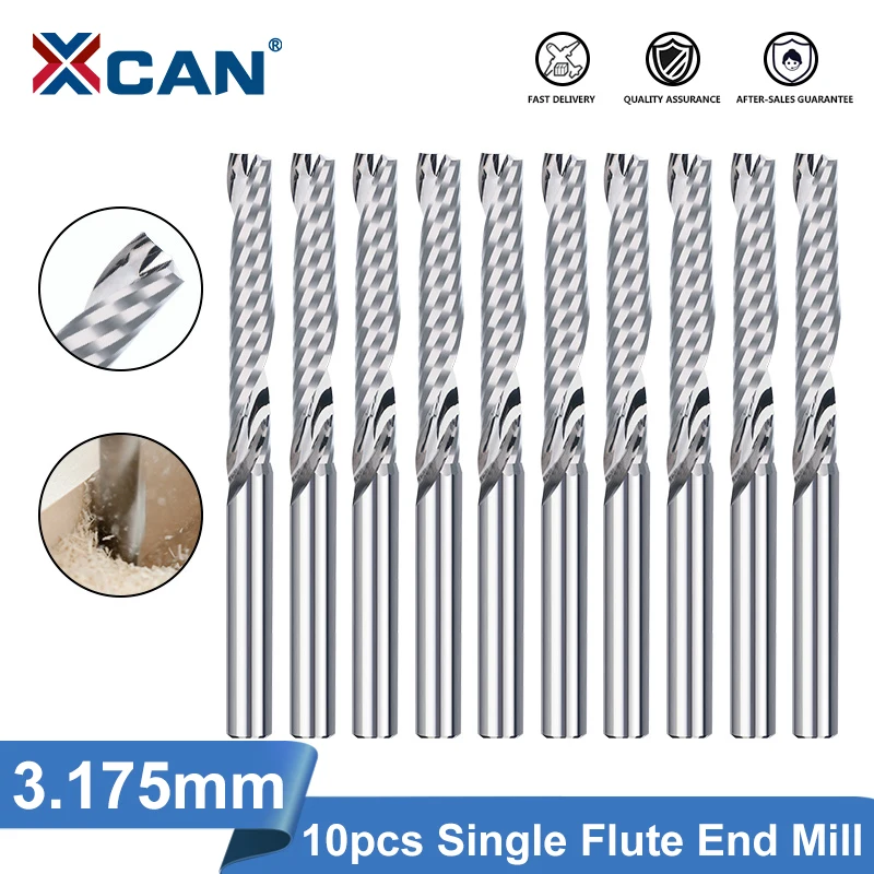 Xcan-única Flauta Fresa Fresa Final Carboneto Espiral Router Bit para Cortar Madeira Mdf Acrílico Ferramentas Cnc Pol 10 Pcs