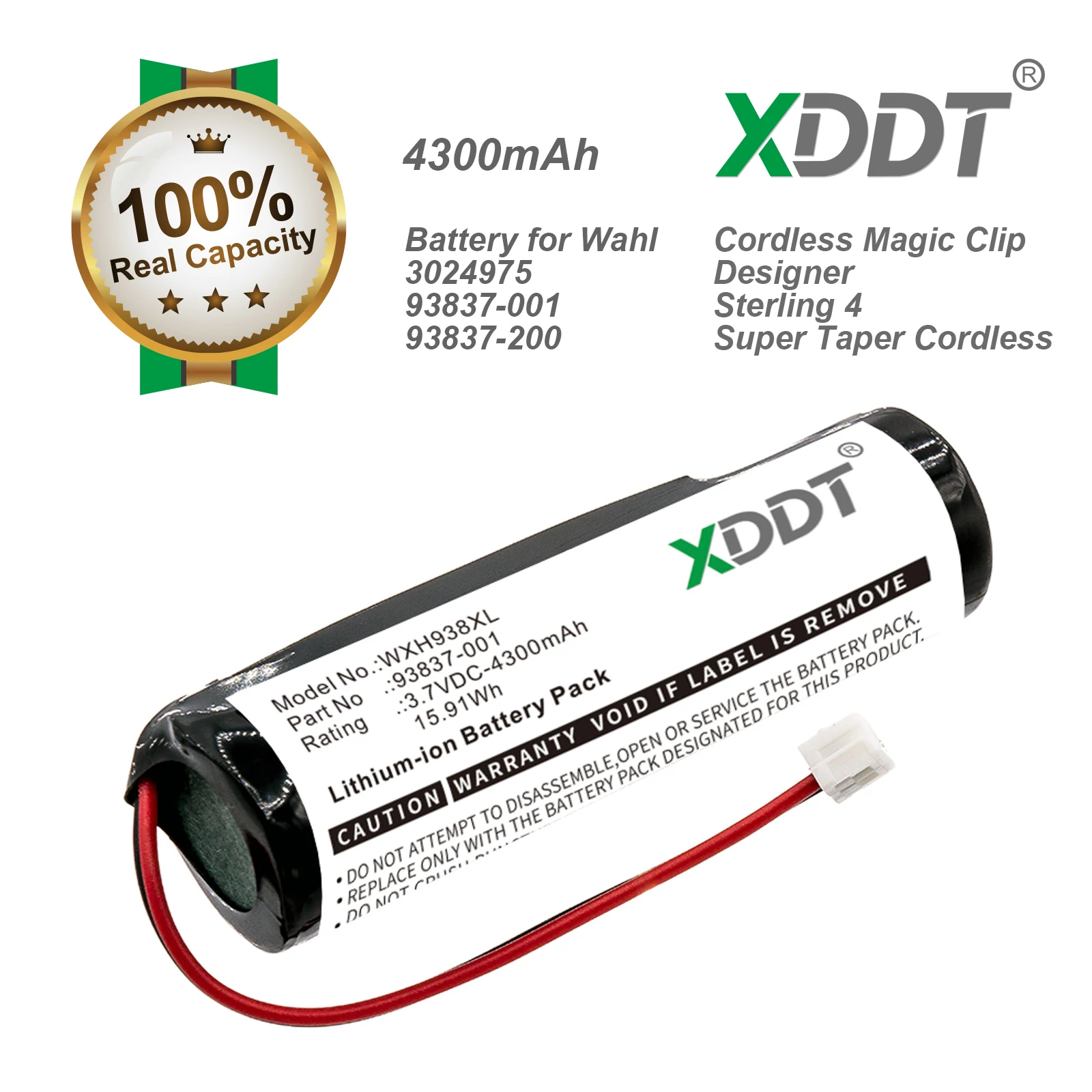 Batería de repuesto XDDT de 3.7V y 4300mAh para Wahl 8148 8591 8504 1919 8591L 8504L Magic Clipper Designer Senior inalámbrica