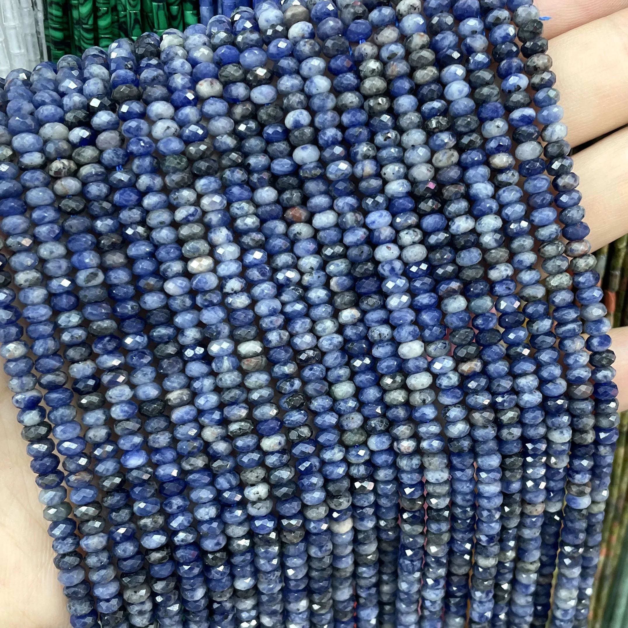 Natural Stone Faceted Flat Rondelle Blue Sodalite Amethyst  Spacer Beads For Jewelry Making Diy Bracelet Accessories 2X4MM