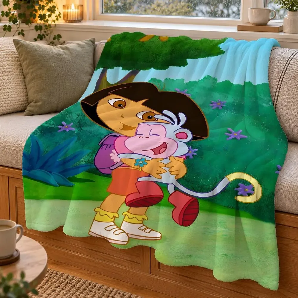 Dora The Explorer Throw Double Sided Flannel Throw Blanket Soft Warm Washable Home Decor