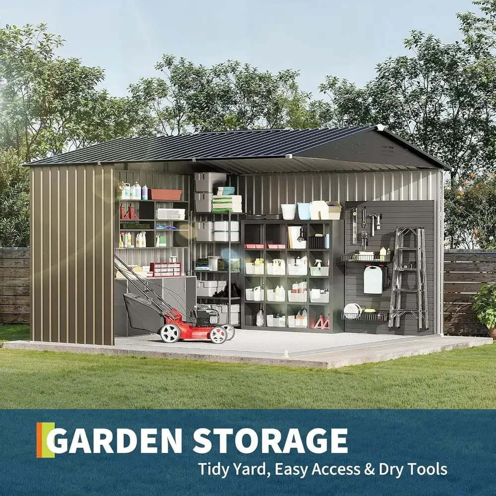 10x10 Outdoor Storage Shed - Metal Garden Shed with Lockable Door for Lawn and Patio Storage - view 6
