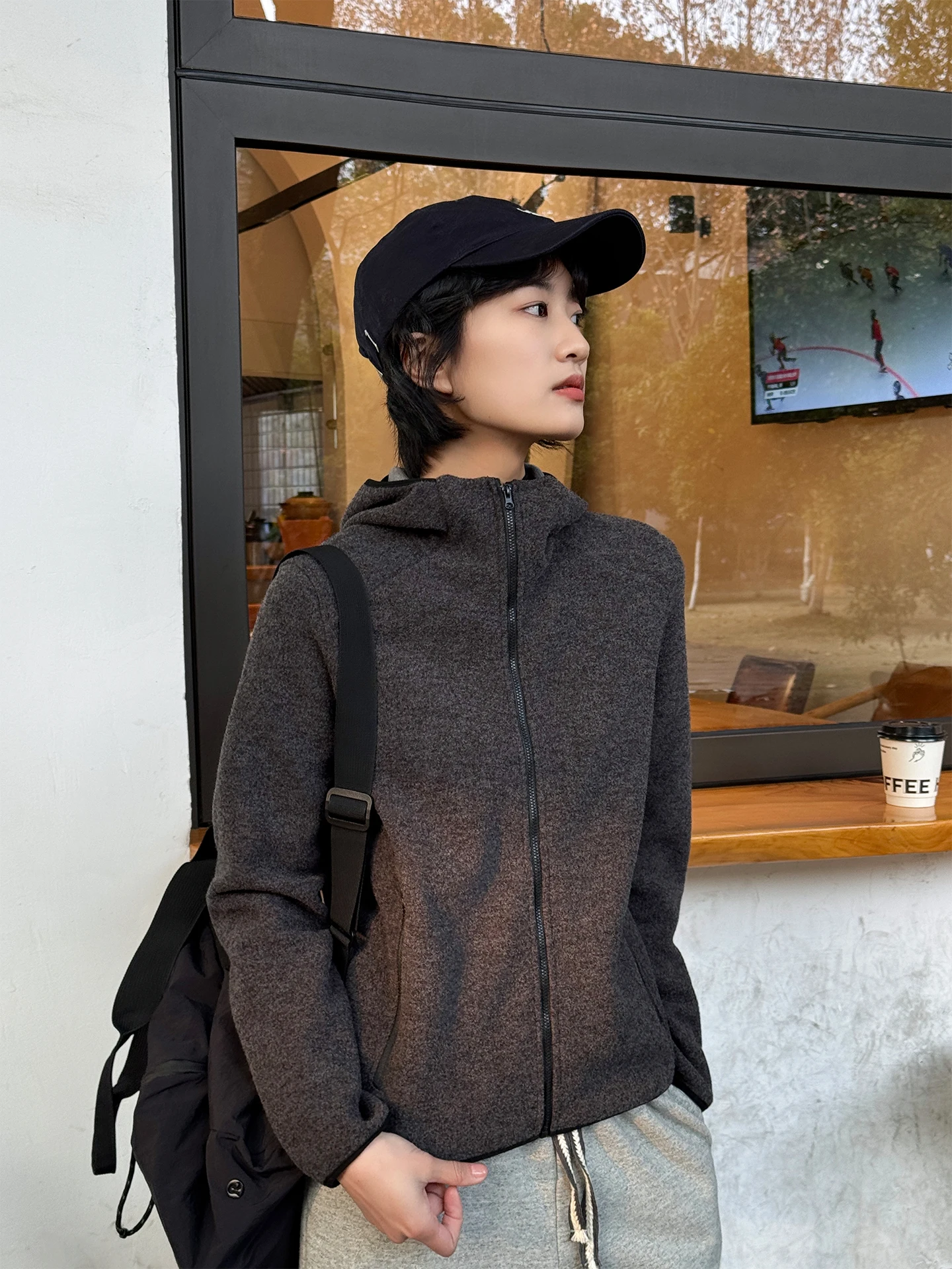 

ay Wool Blend Zipper Cardigan Women's Spring 2026 New Sle Mixed Fiber Long Sve Hoodie Jaet Stand Fit Casual Wear