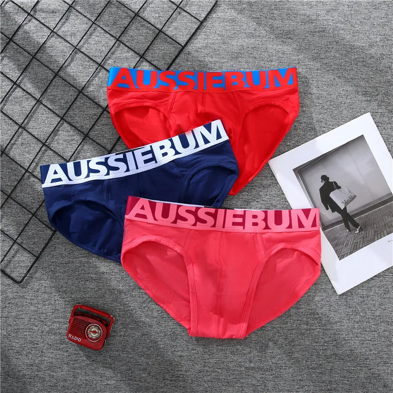 aussiebum men\'s briefs cotton letters low waist sexy comfortable breathable underwear sweat absorption youth underpants