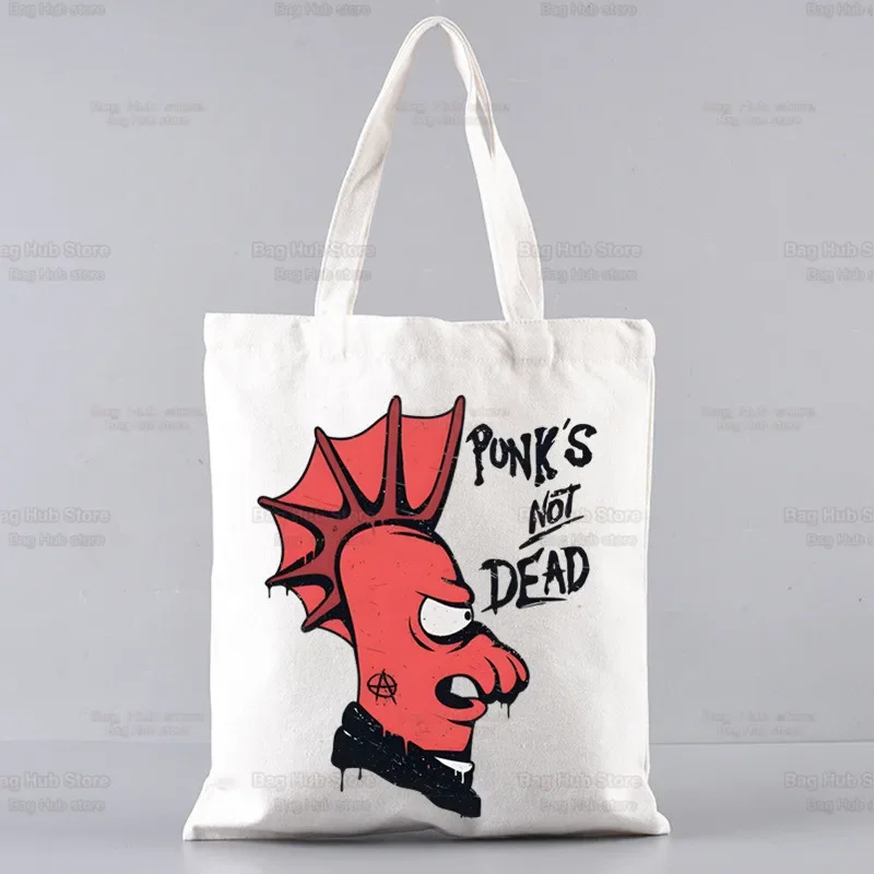 Punks Not Dead Rock Unisex Shopping Bag Eco Reusable Female Tote Bag College Handbag Retro Large Men Shoulder Shopper Bag